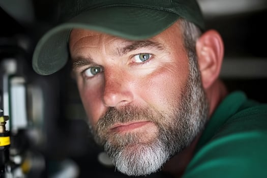 A man with a beard and green hat photo