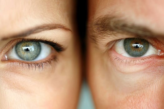 A close up of two people with green eyes photo