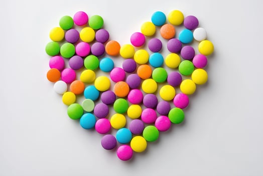 heart made of colorful tablets on white background photo