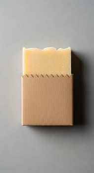 A soap bar in a cardboard box on a gray background photo