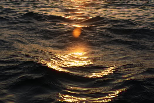 A boat is in the water at sunset photo
