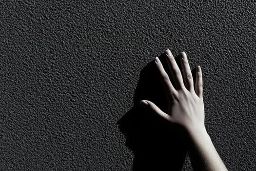 A hand reaching out to touch a wall photo