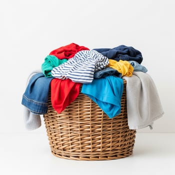 A basket full of clothes on a white background photo