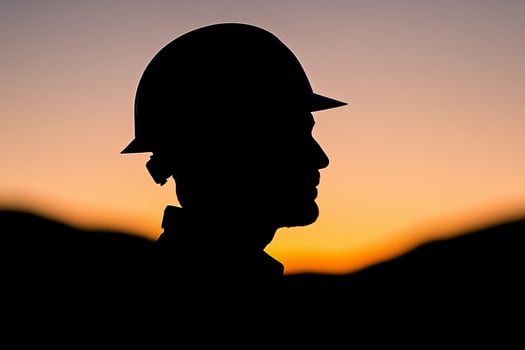 Silhouette of a man in a hard hat photo