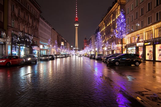 A street with cars and buildings photo