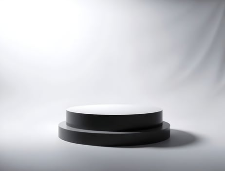 Black round podium on white background with light photo