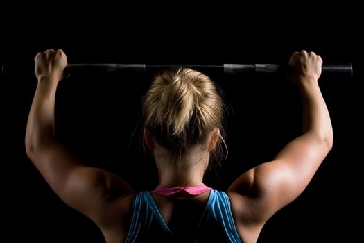 A woman is holding a barbell in her hands photo