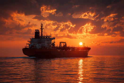 Large oil tanker sailing in sea at sunset photo