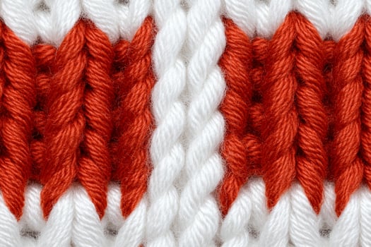 Close up of a red and white knitted fabric photo