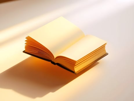 An open book on a table with sunlight coming in photo