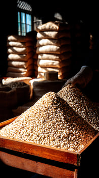 Bountiful Beans in a Sunlit Market Display. photo