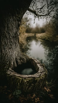 Old Tree Hollow Holds Mysterious Dark Water Reflections. photo