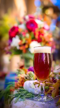 Refreshing Amber Ale with a Vibrant Autumnal Backdrop. photo