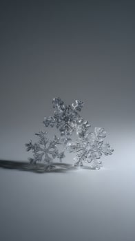 Close Up Crystal Snowflake Trio In Soft Light. photo