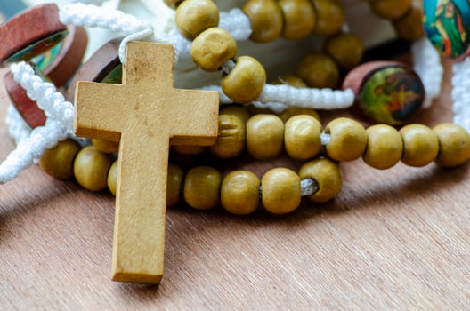 Traditional Rosary Featuring Wooden Cross and Beads photo