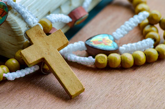 Rustic Rosary With Cross in Horizontal Frame with customizable space for text photo