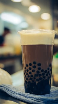 Refreshing Bubble Tea with Creamy Foam in a Close Up View. photo