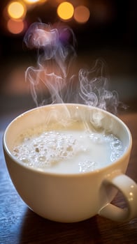 Steaming Cup of Warm Beverage with Soft Bokeh Lights. photo