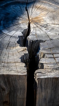 Weathered Tree Trunk with Deep Crack Shows Age and Texture. photo