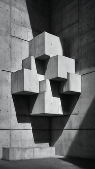Stark Geometric Shadows and Light Play on Concrete Structure. photo