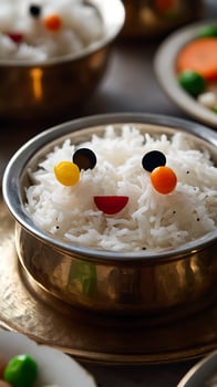 Whimsical Rice Bowl Face A Playful Meal for Everyone. photo