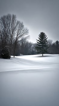 Serene Winter Landscape with Bare Trees and Snowy Field. photo