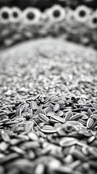 Textured Sunflower Seeds in a Detailed Black and White Macro Shot. photo