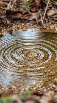 Gentle Raindrops Create Ripples on a Forest Floor Pool. photo