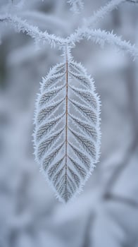 Frost Covered Leaf Branch In A Winter Wonderland Setting. photo