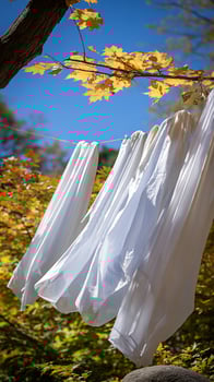 White Laundry Dancing in the Autumn Breeze with Sunny Skies. photo