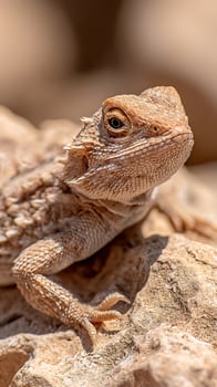 Close Up Detailed Portrait of a Desert Lizard on Rocky Ground. photo