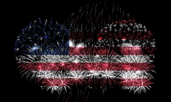 US flag made of fireworks on a black background. USA flag design with pyrotechnic explosions for patriotic holidays as independence day. photo