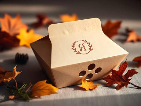 Kraft Paper Box with Monogram and Autumn Leaves photo