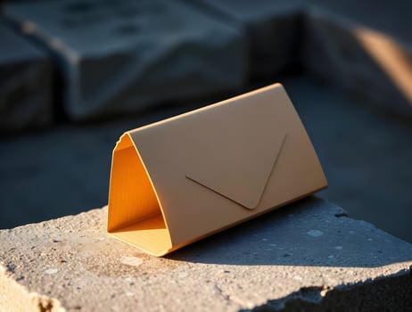 A tan envelope sitting on top of a stone ledge photo