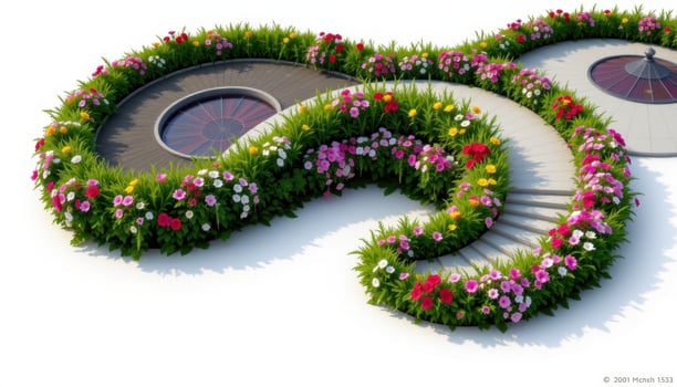 a rooftop shaped like a wave, covered in floral rows cascading gently along its curved surface. photo