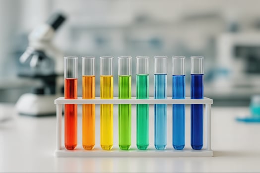 Vibrant Array of Colorful Test Tubes in Laboratory Setting With Microscope for Scientific Research and Analysis photo