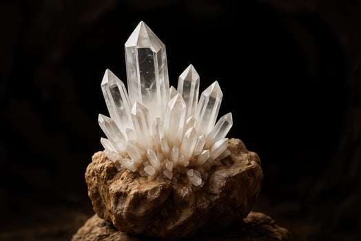 Sparkling Quartz Crystals Emanating from Earthy Cave Setting as Lustrous Mineral Specimen with Intricate Geological Details for Natural Photography Trend photo