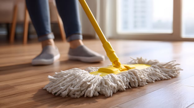 Person Mopping Wooden Floor - Hands in Action and Clean Surface photo