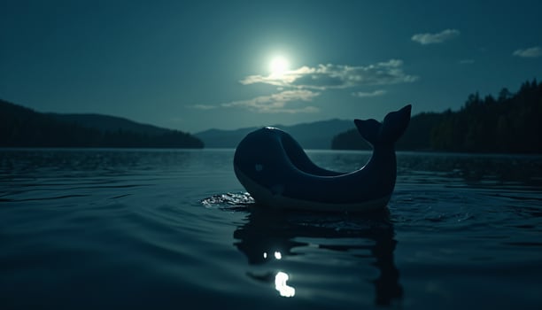 Inflatable Whale in Lake at Night photo