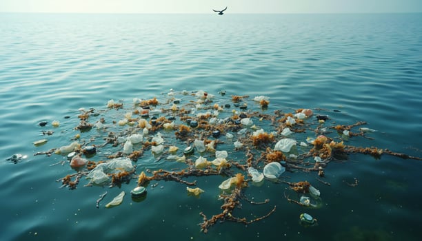 Ocean Surface Polluted with Plastic and Debris photo