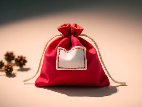 A red bag with a white tag on it photo