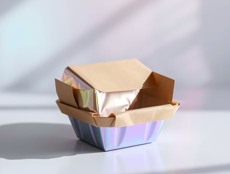 A paper box with a paper bag inside photo