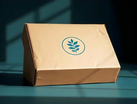 A brown box with a leaf logo on it photo