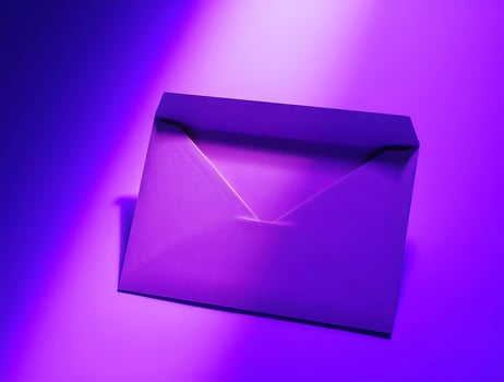 An open purple envelope on a purple background photo