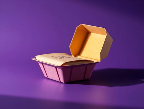 A purple box with a yellow lid on a purple surface photo