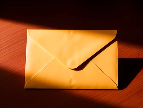 An open yellow envelope on a table photo