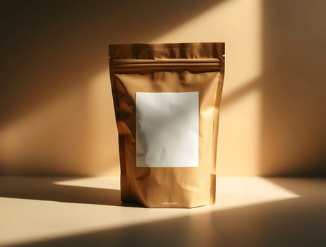 A brown paper bag with a white square on it photo