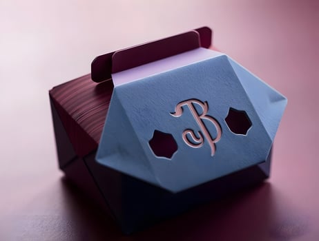 A box with a blue and purple design photo