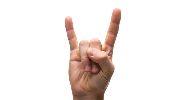 A hand with two fingers up and a rock sign photo