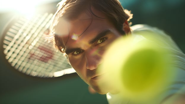 Tennis player hitting ball with racket during sunny day match photo